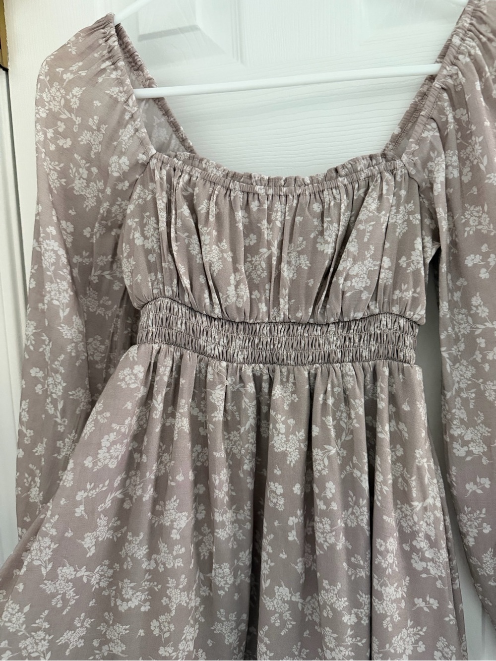 Altar'd State Taupe Floral Smocked Waist Mini Dress